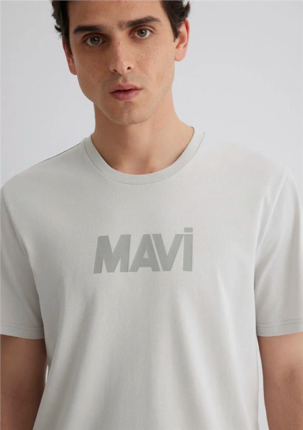 Mavi M066846-70080 Pus Gri Erkek Slim Mavi Baskılı T-Shirt