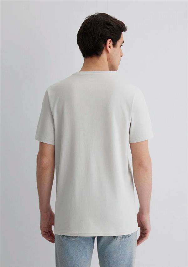 Mavi M066846-70080 Pus Gri Erkek Slim Mavi Baskılı T-Shirt