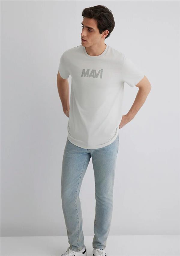 Mavi M066846-70080 Pus Gri Erkek Slim Mavi Baskılı T-Shirt