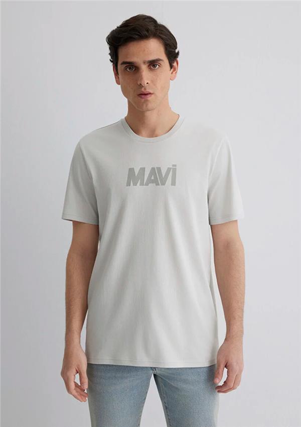 Mavi M066846-70080 Pus Gri Erkek Slim Mavi Baskılı T-Shirt