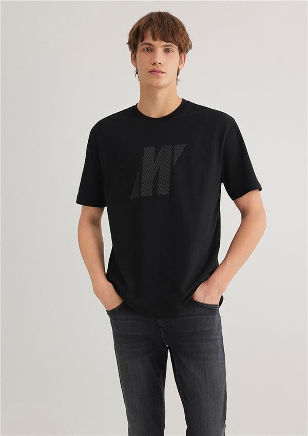 Mavi M067034-900 Siyah Erkek Loose Logo Baskılı T-Shirt