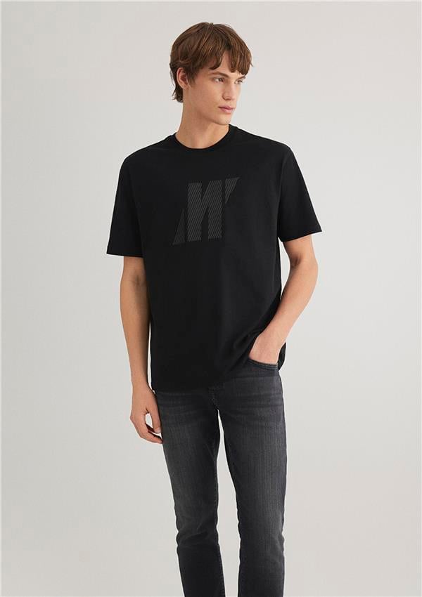 Mavi M067034-900 Siyah Erkek Loose Logo Baskılı T-Shirt