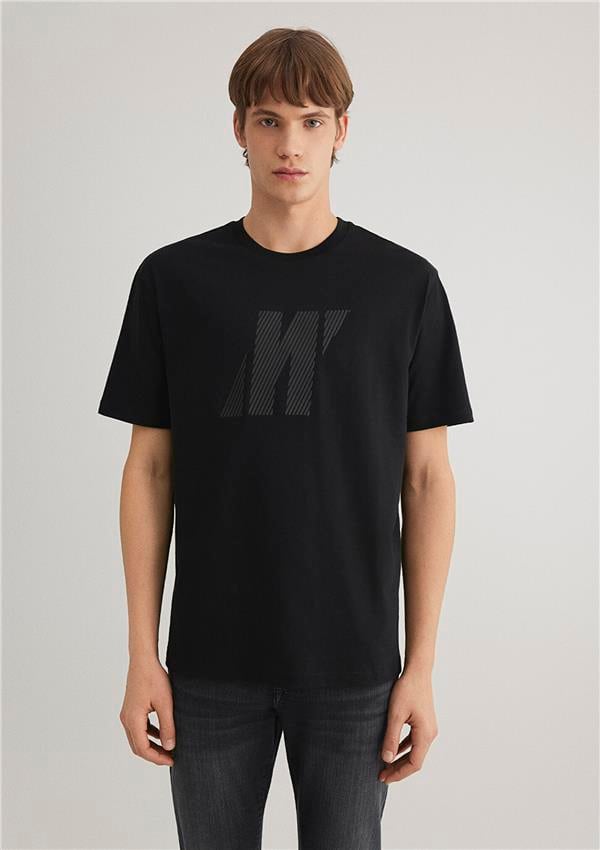 Mavi M067034-900 Siyah Erkek Loose Logo Baskılı T-Shirt