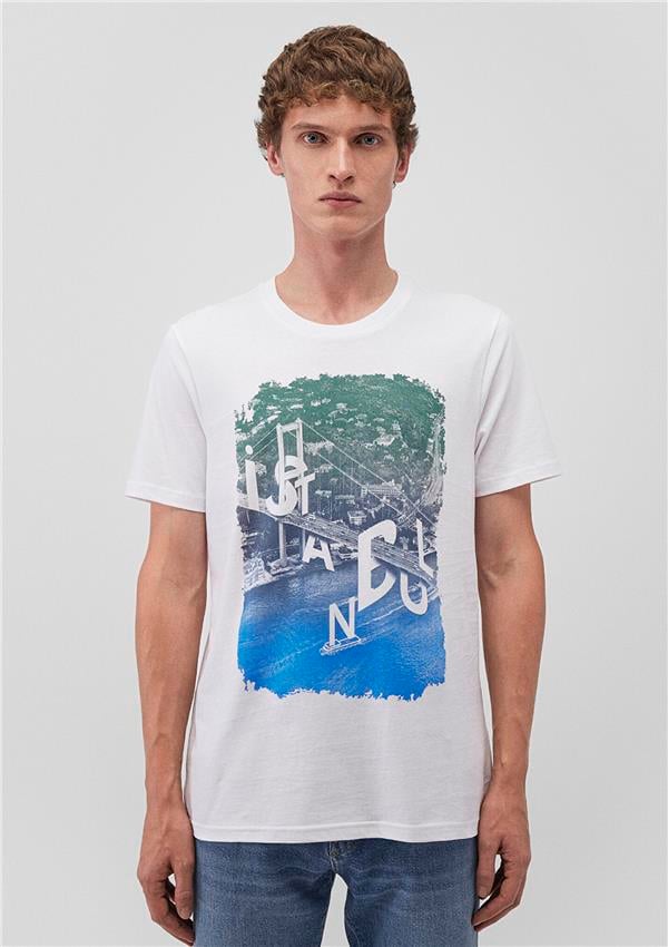 Mavi M067054-620 Beyaz Erkek Regular Bogazıcı İstanbul T-Shirt