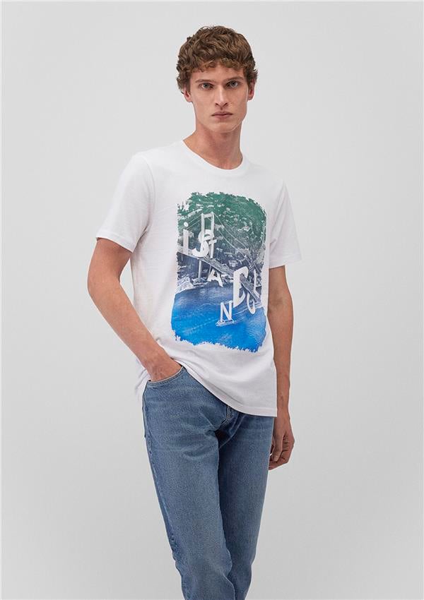 Mavi M067054-620 Beyaz Erkek Regular Bogazıcı İstanbul T-Shirt