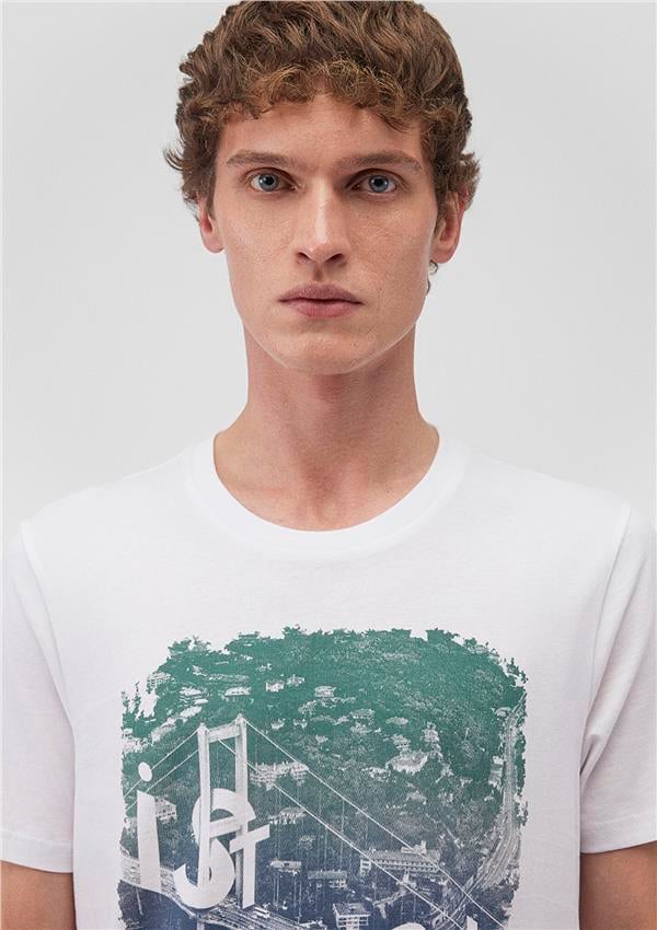 Mavi M067054-620 Beyaz Erkek Regular Bogazıcı İstanbul T-Shirt