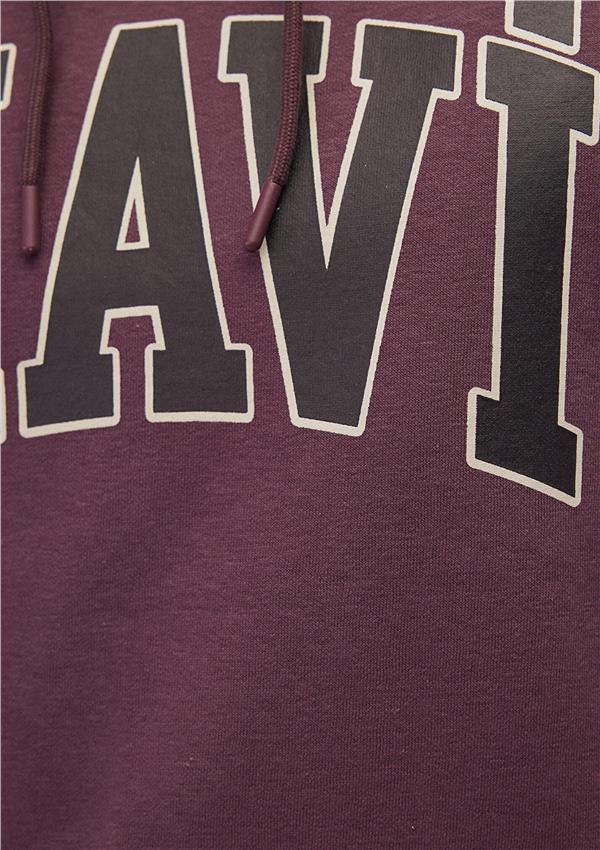 Mavı M067149-70260 Huckleberry Erkek Oversıze Kapusonlu Mavı Logo Baskılı Sweatshırt