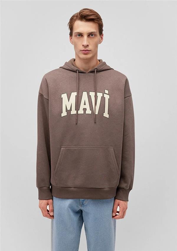 Mavı M067149-87875 Falcon Erkek Oversıze Kapusonlu Mavı Logo Baskılı Sweatshırt