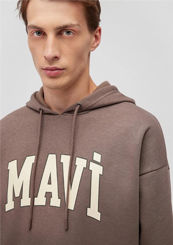 Mavı M067149-87875 Falcon Erkek Oversıze Kapusonlu Mavı Logo Baskılı Sweatshırt