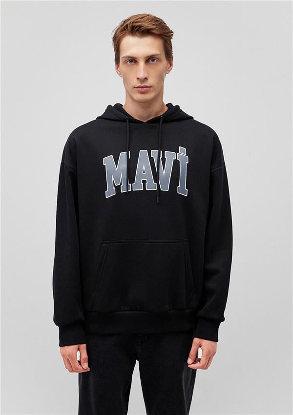 Mavi M067149-902 Siyah Erkek Oversize Kapuşonlu Logo Sweatshirt
