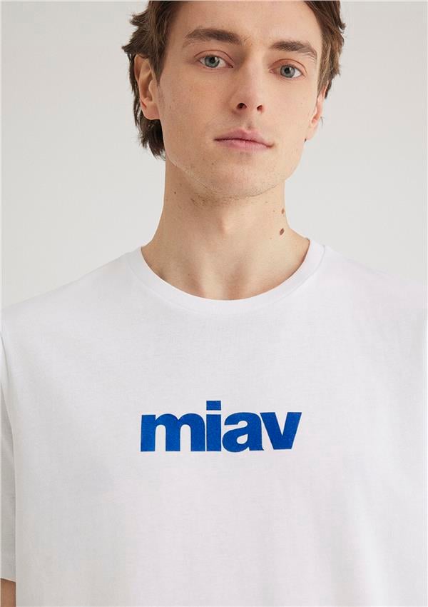 Mavi M067153-620 Beyaz Erkek Regular Mıav Baskılı T-Shirt