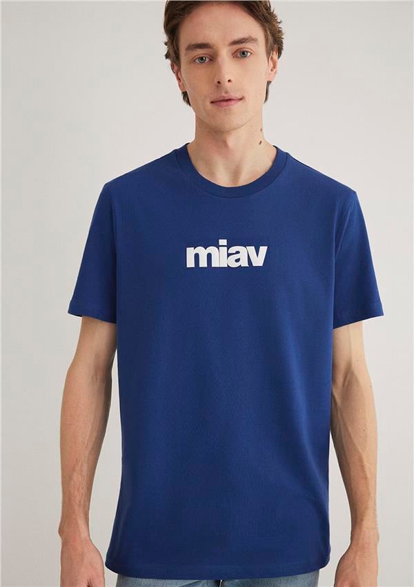 Mavi M067153-70722 Koyu Saks Mavi Erkek Regular Miav Baskılı T-Shirt