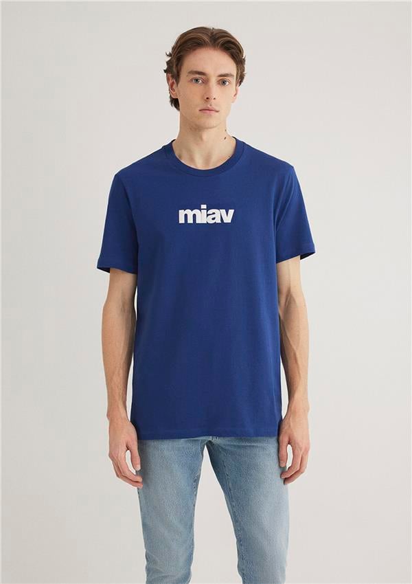 Mavi M067153-70722 Koyu Saks Mavi Erkek Regular Miav Baskılı T-Shirt