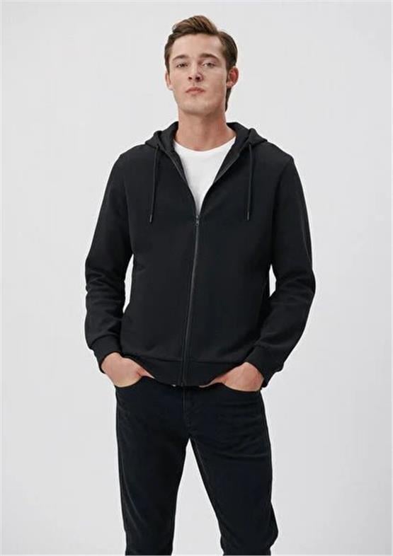 Mavi M0S10013-900 Siyah Erkek Fermuarlı Kapusonlu Sweatshirt