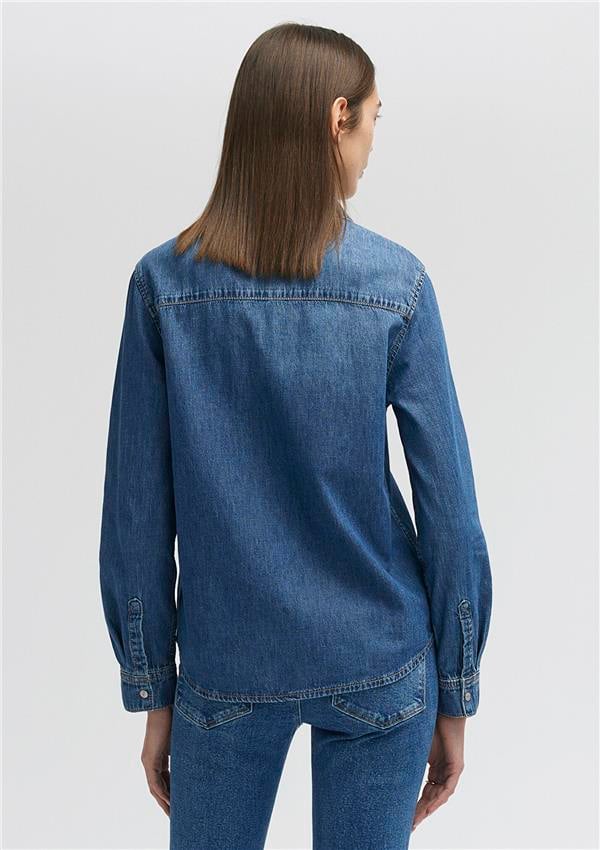 Mavi M1210662-86490 Merıda Dark Real Blue Kadın Fıtted Denım Gömlek