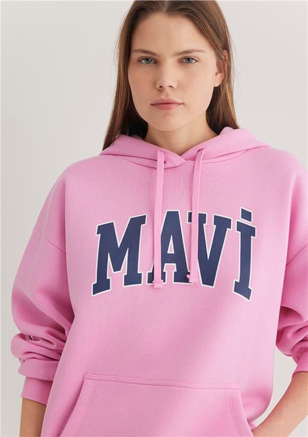 Mavi M1600361-71038 Acık Leylak Kadın Oversıze Mavi Logo Kapusonlu Sweatshirt