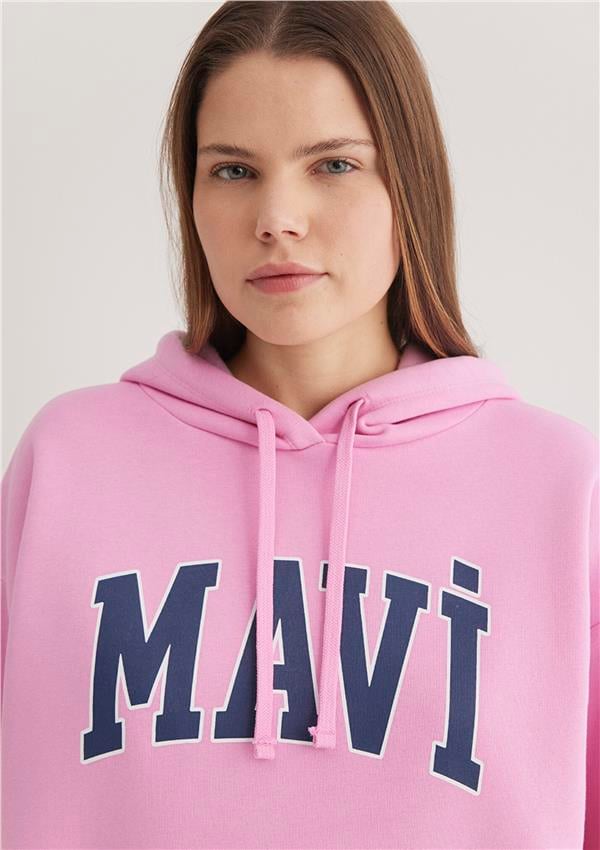 Mavi M1600361-71038 Acık Leylak Kadın Oversıze Mavi Logo Kapusonlu Sweatshirt
