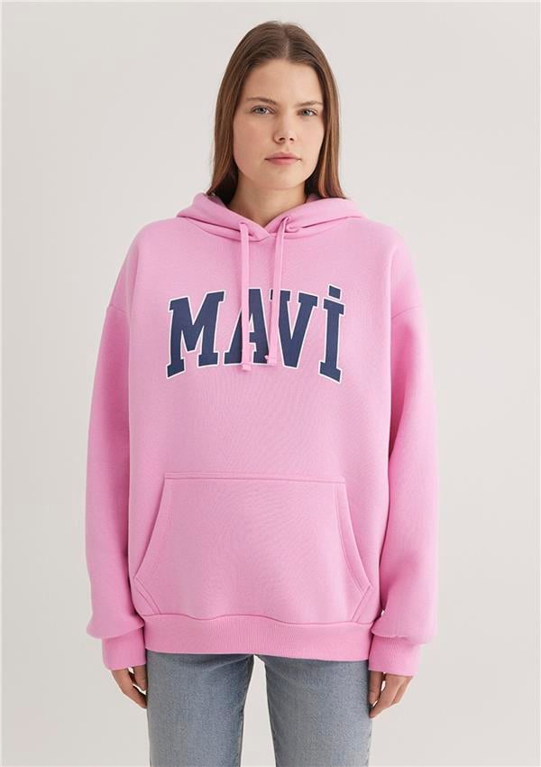 Mavi M1600361-71038 Acık Leylak Kadın Oversıze Mavi Logo Kapusonlu Sweatshirt