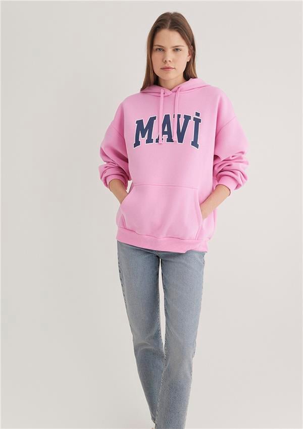 Mavi M1600361-71038 Acık Leylak Kadın Oversıze Mavi Logo Kapusonlu Sweatshirt