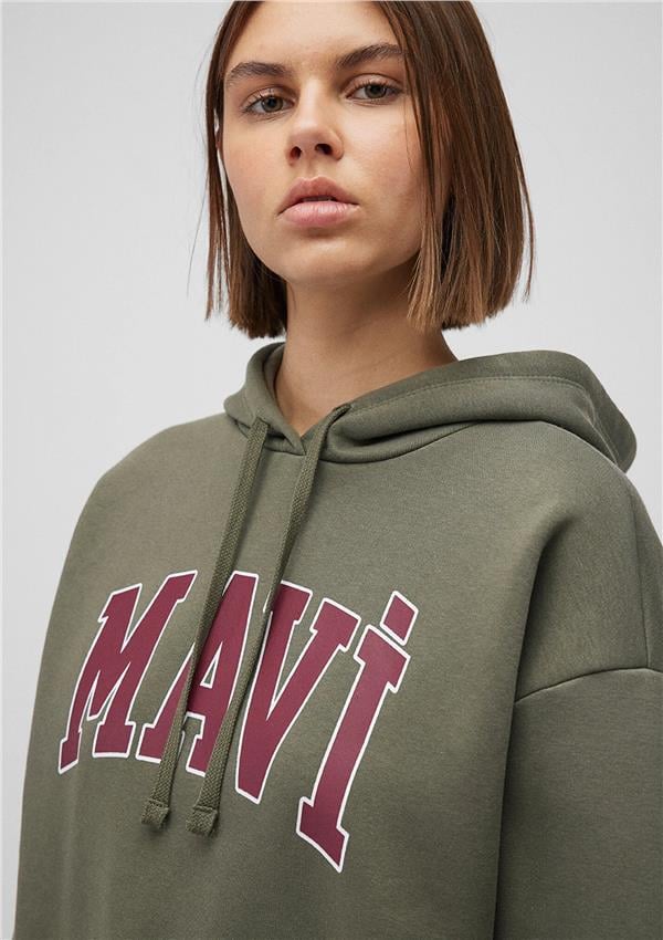 Mavi M1600361-71581 Haki Kadın Oversıze Mavi Logo Kapusonlu Sweatshirt