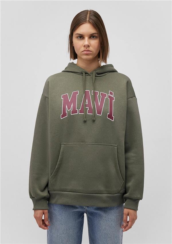 Mavi M1600361-71581 Haki Kadın Oversıze Mavi Logo Kapusonlu Sweatshirt