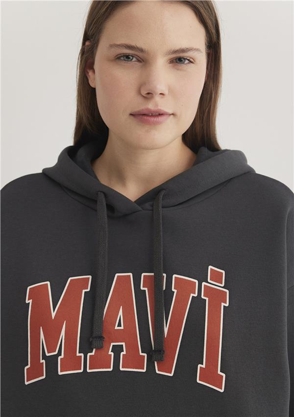Mavi M1600361-80106 Antrasit Kadın Oversize Kapuşonlu Logo Sweatshirt