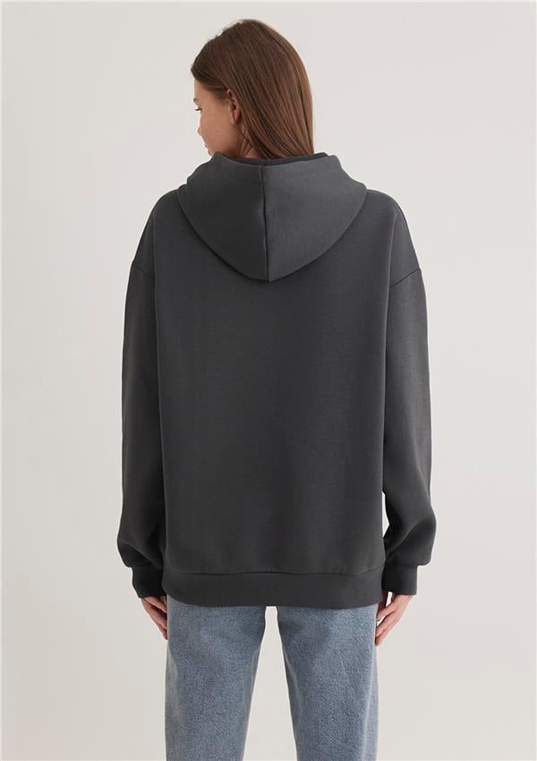 Mavi M1600361-80106 Antrasit Kadın Oversize Kapuşonlu Logo Sweatshirt