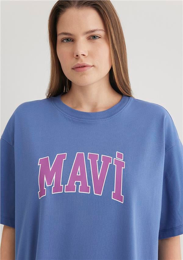 Mavi M1600843-70662 Bleached Denım Kadın Oversıze Mavi Baskılı T-shirt
