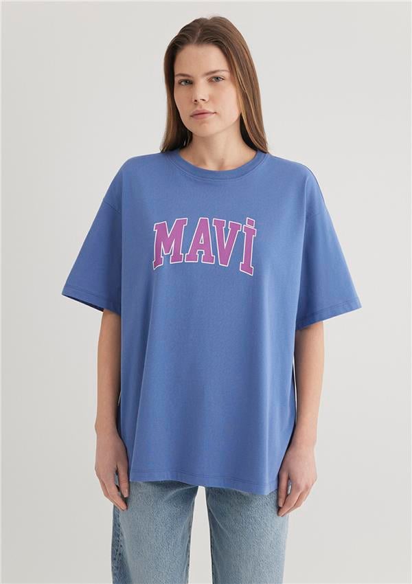 Mavi M1600843-70662 Bleached Denım Kadın Oversıze Mavi Baskılı T-shirt