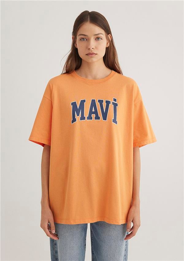 Mavı M1600843-71407 Mock Orange Kadın Oversıze Mavı Baskılı T-Shırt