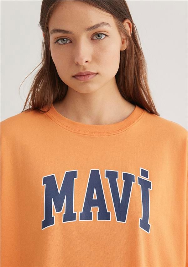 Mavı M1600843-71407 Mock Orange Kadın Oversıze Mavı Baskılı T-Shırt