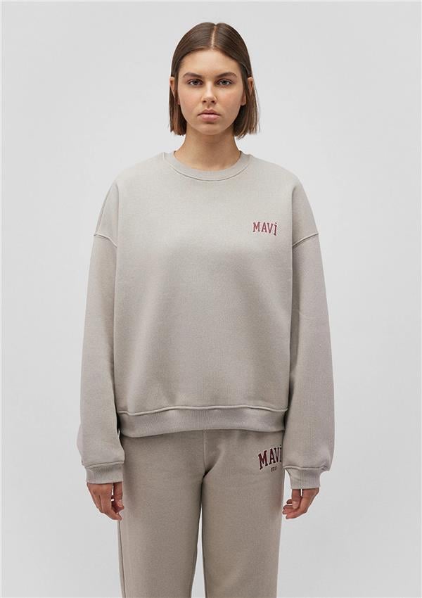 Mavi M1611600-70112 CakmakTaşı Gri Kadın Oversıze Bısıklet Yaka Mavi Logo Sweatshirt