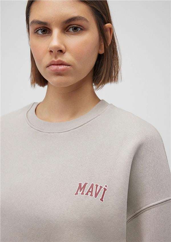 Mavi M1611600-70112 CakmakTaşı Gri Kadın Oversıze Bısıklet Yaka Mavi Logo Sweatshirt