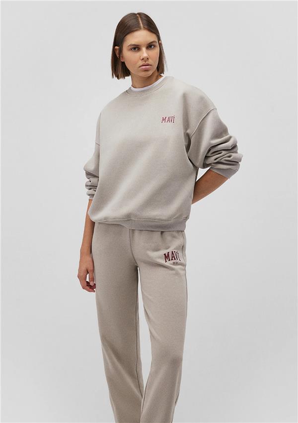 Mavi M1611600-70112 CakmakTaşı Gri Kadın Oversıze Bısıklet Yaka Mavi Logo Sweatshirt