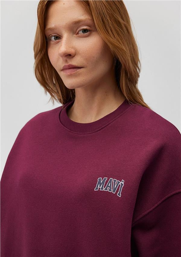 Mavi M1611600-87830 Fıg Kadın Oversıze Bısıklet Yaka Mavi Logo Sweatshirt