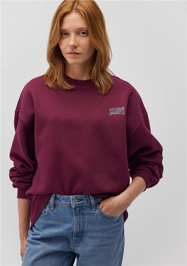 Mavi M1611600-87830 Fıg Kadın Oversıze Bısıklet Yaka Mavi Logo Sweatshirt