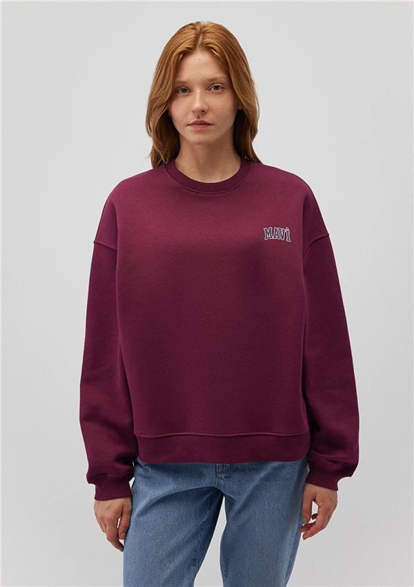 Mavi M1611600-87830 Fıg Kadın Oversıze Bısıklet Yaka Mavi Logo Sweatshirt