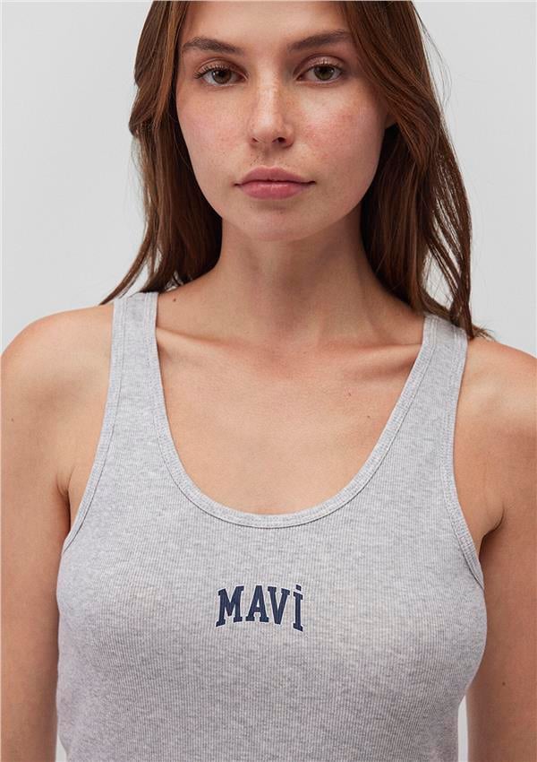 Mavi M1611899-83096 Gri Melanj Kadın Semi Slim Mavi Logo Atlet T-Shirt