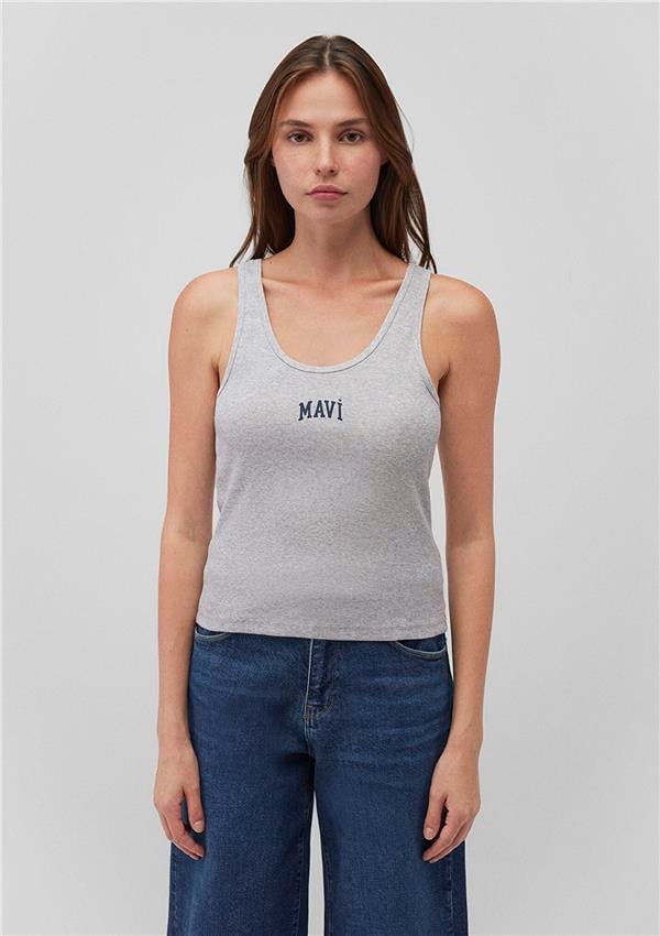 Mavi M1611899-83096 Gri Melanj Kadın Semi Slim Mavi Logo Atlet T-Shirt