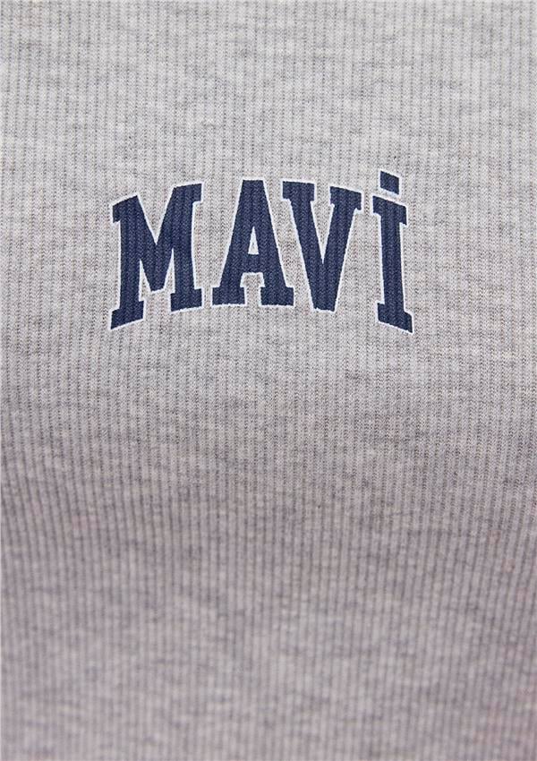 Mavi M1611899-83096 Gri Melanj Kadın Semi Slim Mavi Logo Atlet T-Shirt