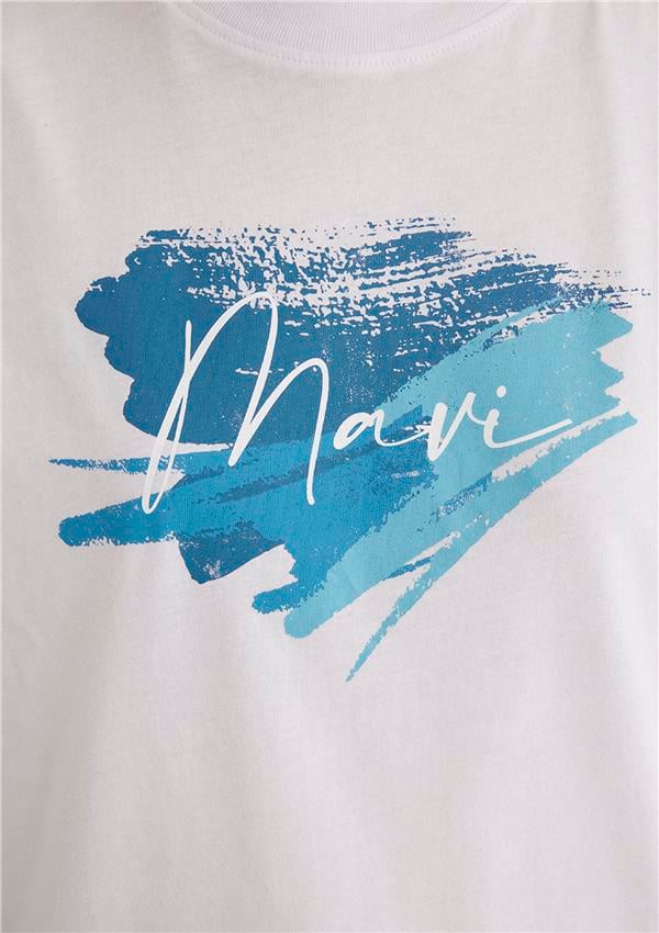 Mavi M1612240-620 Beyaz Kadın Regular Mavi Baskılı T-Shirt