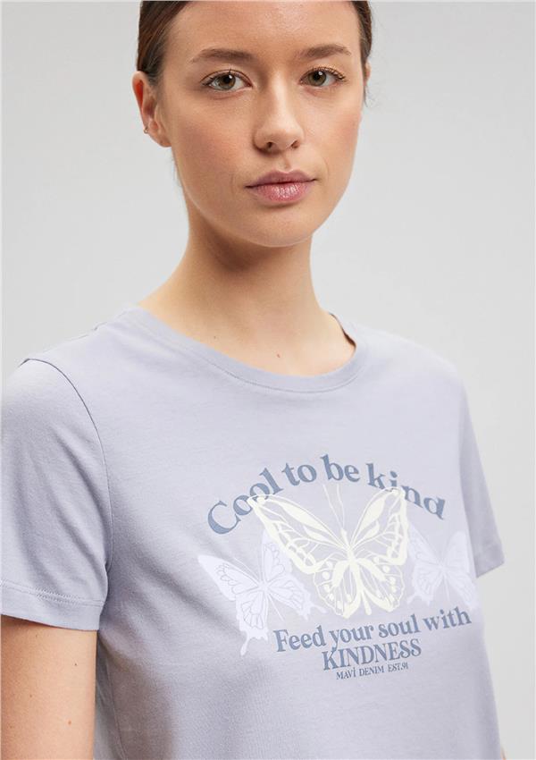 Mavi M1612386-87113 Lilac Gray Kadın Slim Kelebek Baskılı T-Shirt