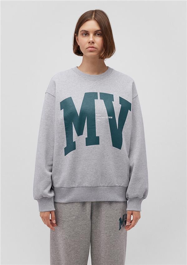 Mavi M1S10147-80196 Acık Gri Melanj Kadın Loose Bısıklet Yaka Logo Sweatshirt