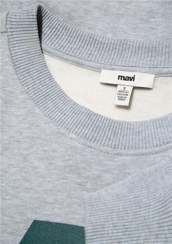 Mavi M1S10147-80196 Acık Gri Melanj Kadın Loose Bısıklet Yaka Logo Sweatshirt