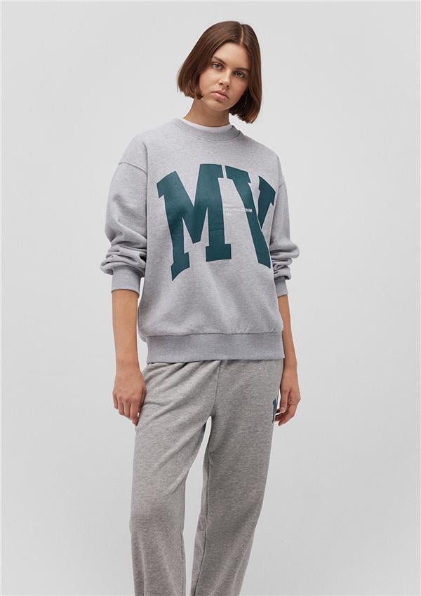 Mavi M1S10147-80196 Acık Gri Melanj Kadın Loose Bısıklet Yaka Logo Sweatshirt