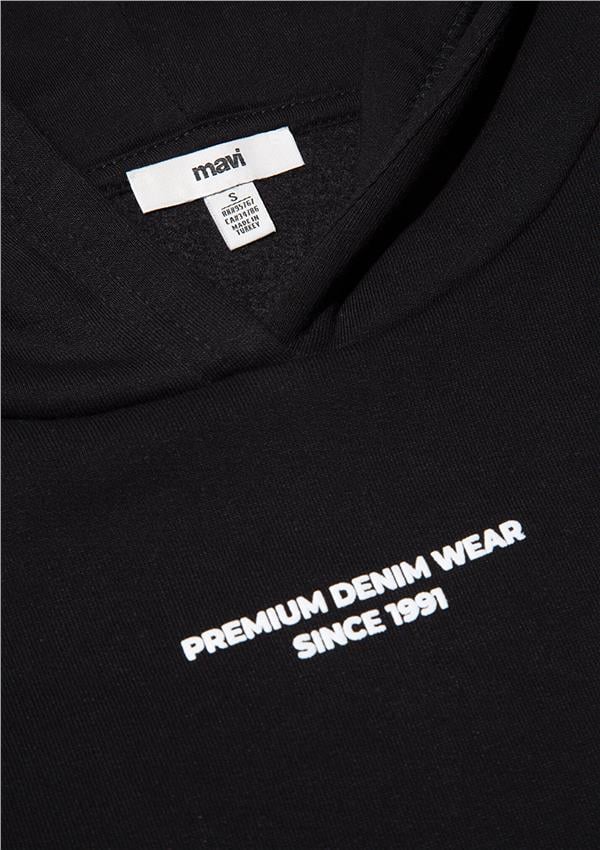 Mavi M1S10149-900 Siyah Kadın Oversıze Kapusonlu Logo Sweatshirt