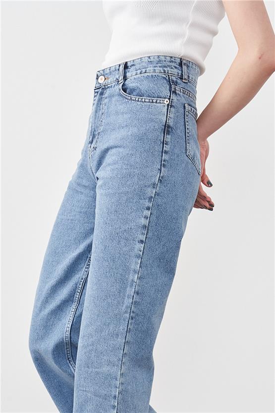 Blue Turtle  1001 Ara Mavi Kadın Düz Palazzo Bol Paça Pantolon Denim