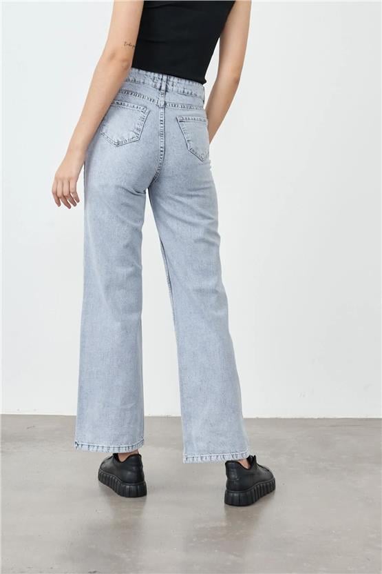 Blue Turtle 1001 Gri Kar Kadın Düz Palazzo Bol Paça Pantolon Denim