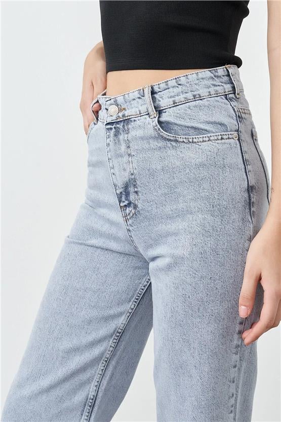 Blue Turtle 1001 Gri Kar Kadın Düz Palazzo Bol Paça Pantolon Denim