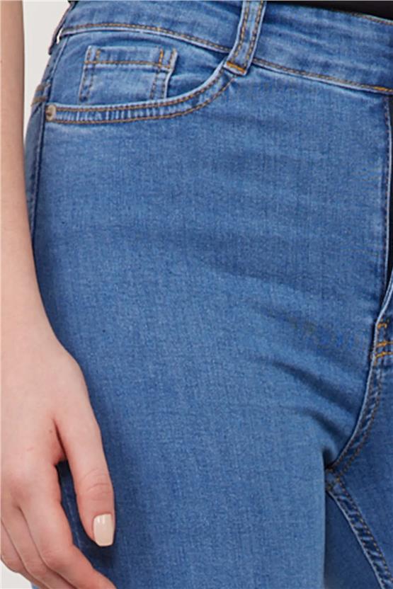 Blue Turtle 5005 Ara Mavi Kadın İspanyol Paça Pantolon Kot Pantolon Denim